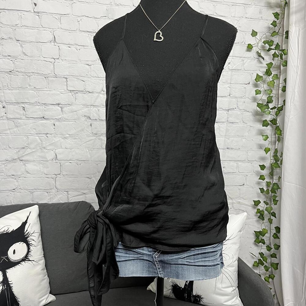 Black Side-Tie Wrap Satin Cami Top